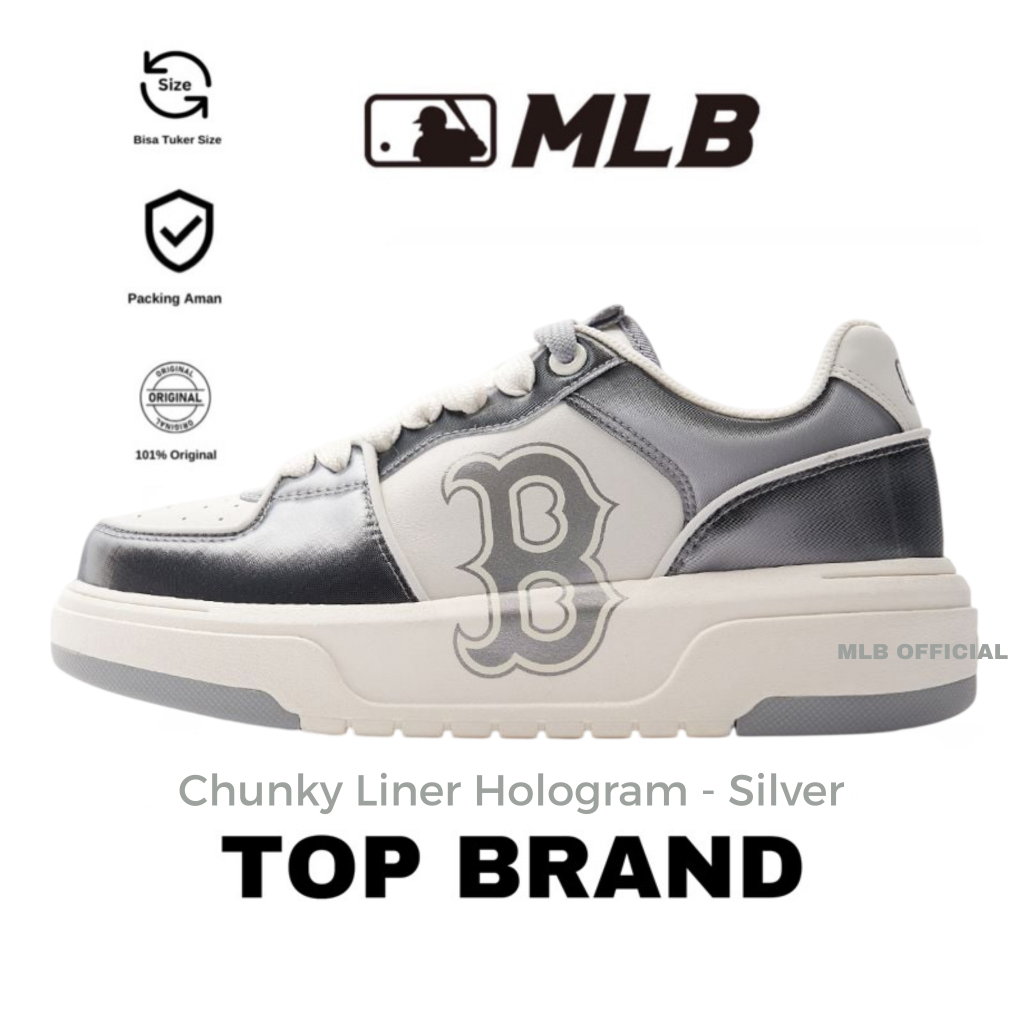 MLB Chunky Liner Hologram Boston Red Sox Silver Sneakers Original
