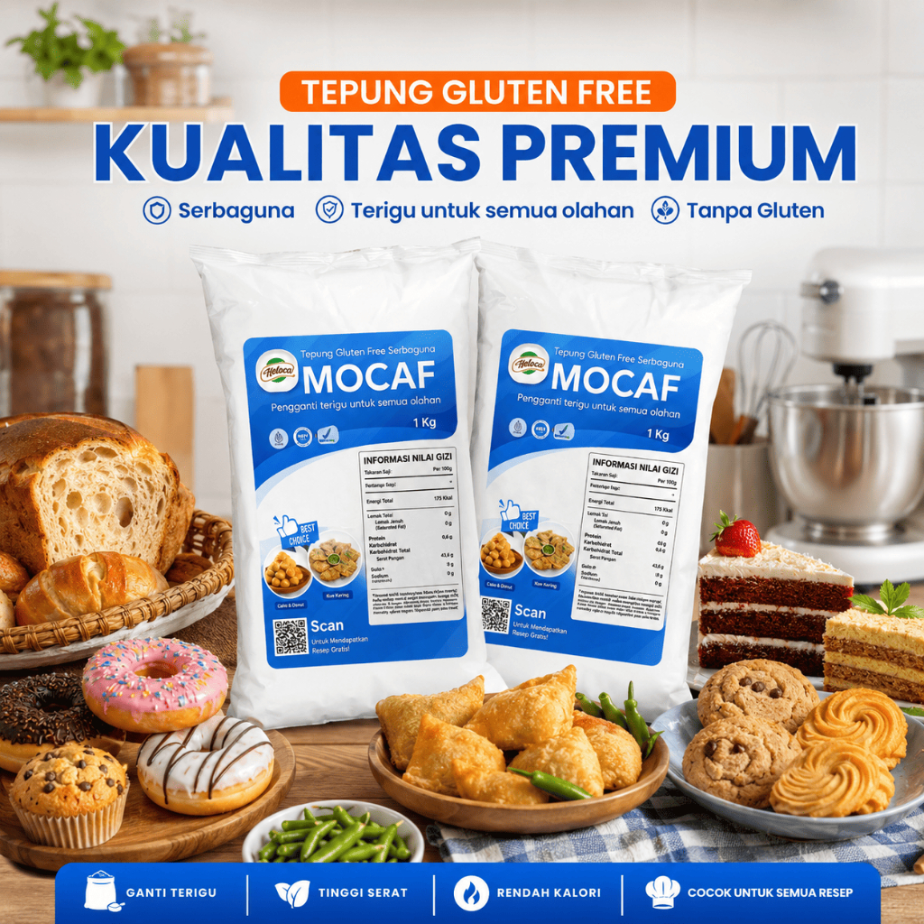 2 KG BULK HELOCA - Tepung Mocaf Gluten Free Untuk Semua Olahan Kue Kering Cake & Gorengan