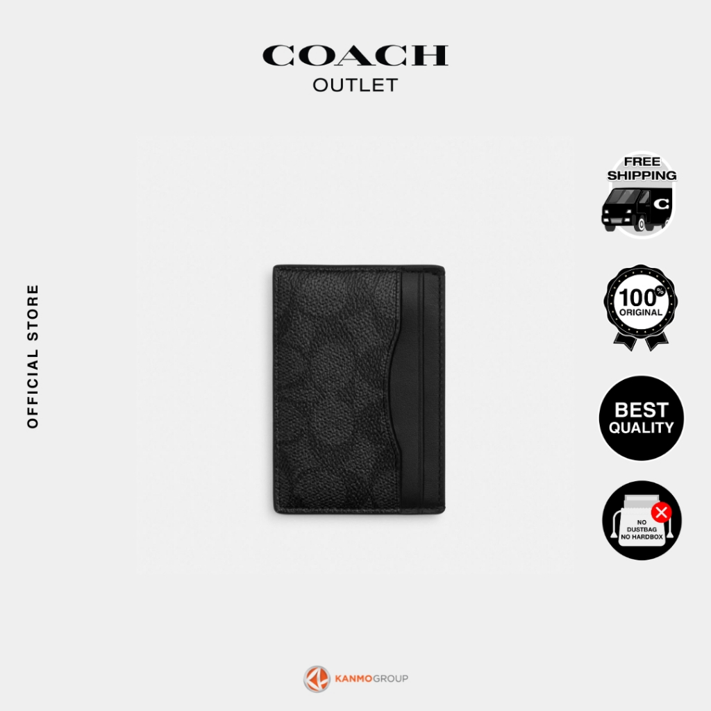 Coach Card Case With Money Clip In Signature Canvas - Dompet Kartu Pria