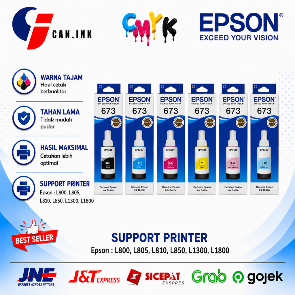 TINTA EPSON 673 Epson L800 - Epson L805 - Epson L850 - Epson L1800