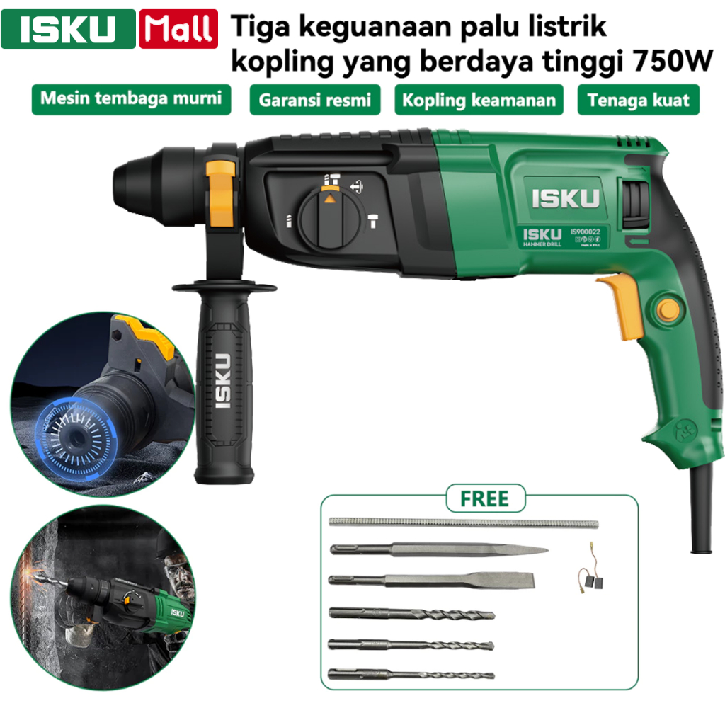 ISKU Mesin Bor Rotary Hammer 26mm 750W Heavy Duty Bor Bobok Beton Tembok Demolition Drill