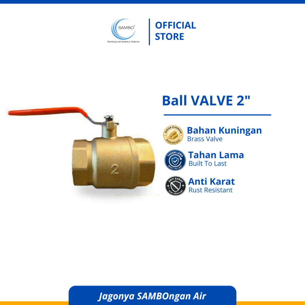 Sambo Ball Valve Stop Kran 2 inch brass Kuningan