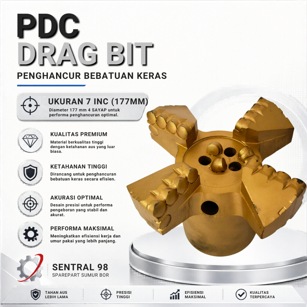 mata bor pdc 7inc/mata bor sumur tembus batu