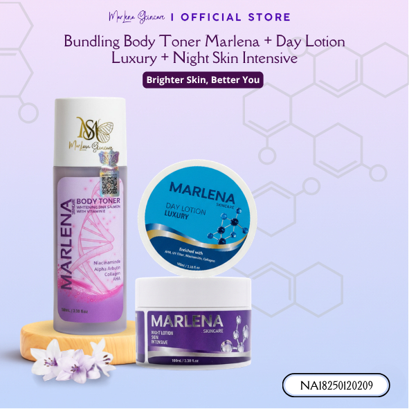 Marlena Skincare [Paket Mencerahkan Badan] Body toner AHA + Milky Pot Luxury Day Lotion & Night Loti