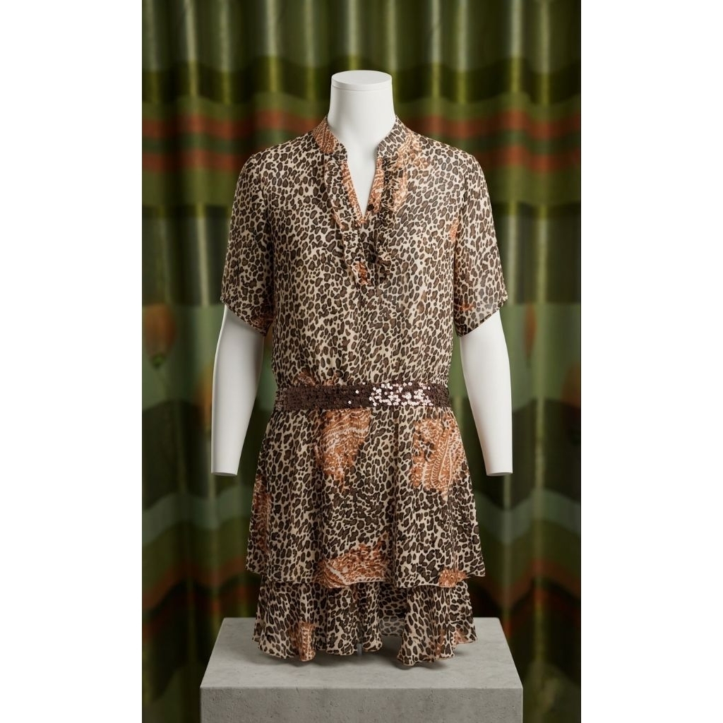 Gaun Midi Motif Leopard Lucient Macan Oversized Loose Blouse Leopard Kemeja Motif Macan Tutul Fashio
