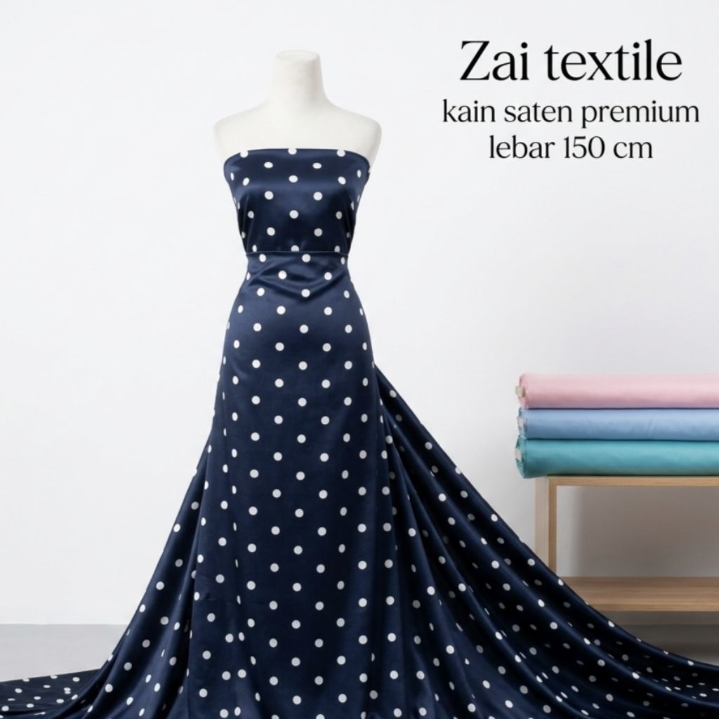 kain satin crep motif polkadot - kain saten - kain satin terlaris - kain polkadot - kain sillk polka