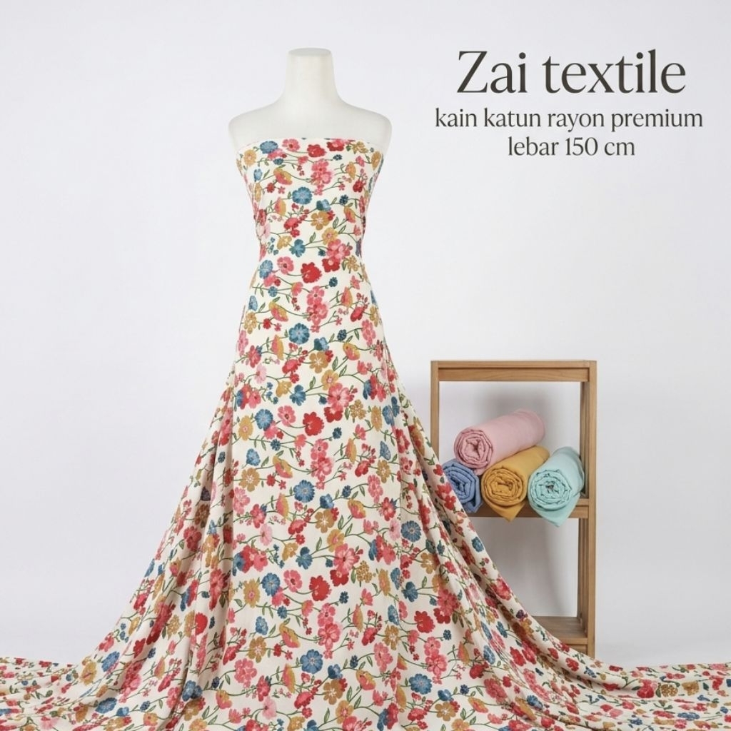 kain katun rayon premium - kain katun rayon viscose - kain rayon motif bunga - kain rayon motif best