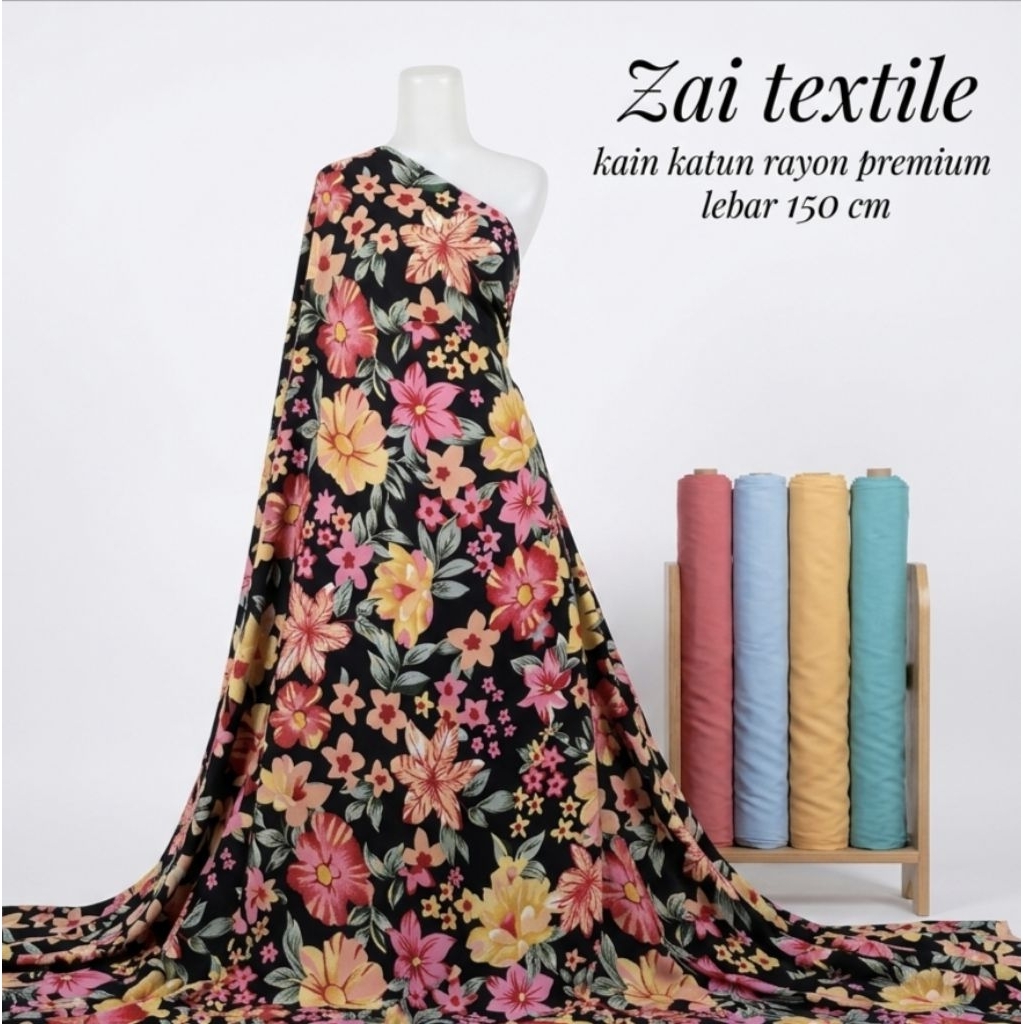 kain katun rayon premium - kain katun rayon viscose - kain rayon motif bunga - kain rayon motif best