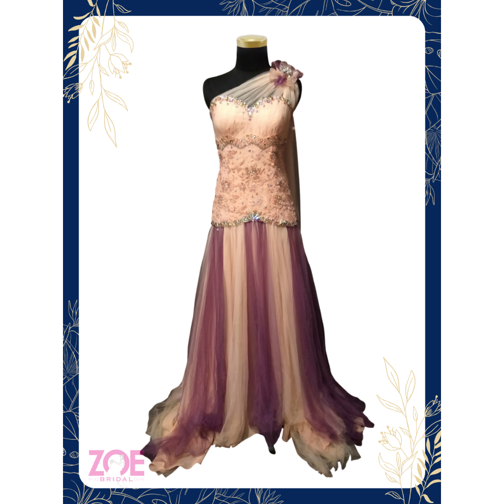 dress tulle peach ungu brokat bunga (107)