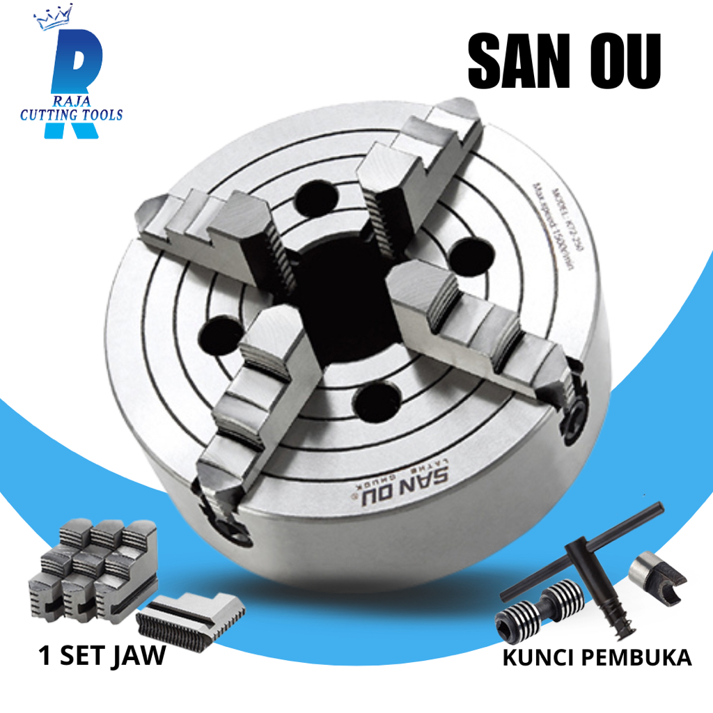 Chuck Bubut 10in K72 Merk SanOu Jaw Independen - Chuck Bubut Ukuran 250 Kaki 4 Kokoh SanOu