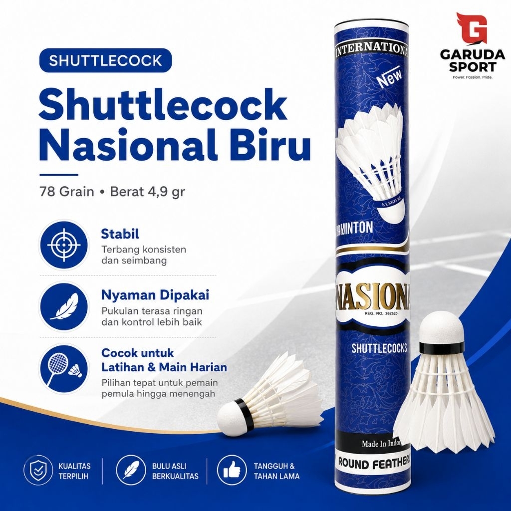 Shuttlecock Nasional Biru Kok badminton Nasional Biru 12 pcs Original