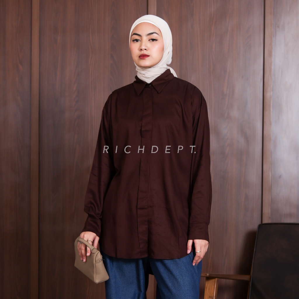 RICHDEPT Lexa Shirt | Kemeja Wanita Muslim Tangan Panjang Outfit Hijab | Baju Rayon Twill