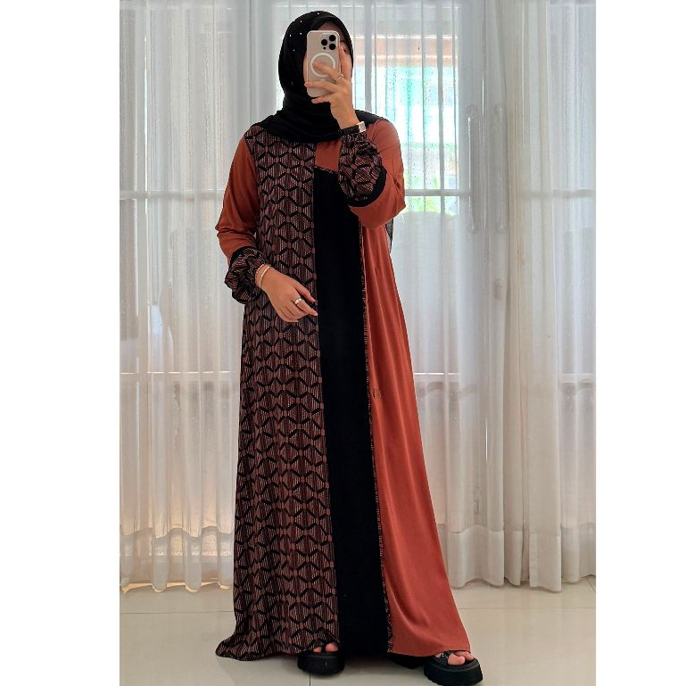 Nadheefa - Dress Brown Nude Hitam Rayon twill premium