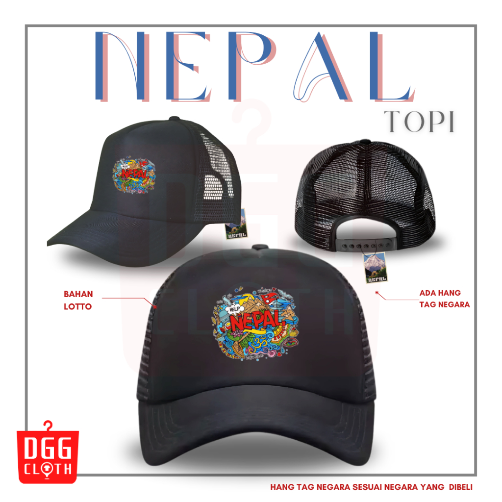 DGGCloth Topi Souvenir Negara Nepal  - Topi Trucker Oleh Oleh Nepal 2