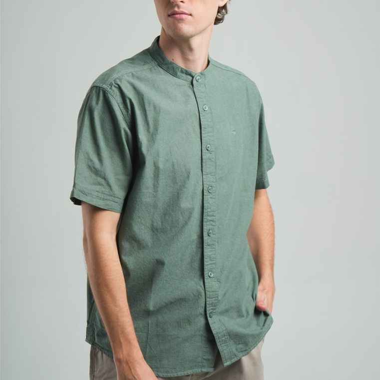 camel active Men's Henley Short Sleeve Oxford Shirt - Kemeja Koko