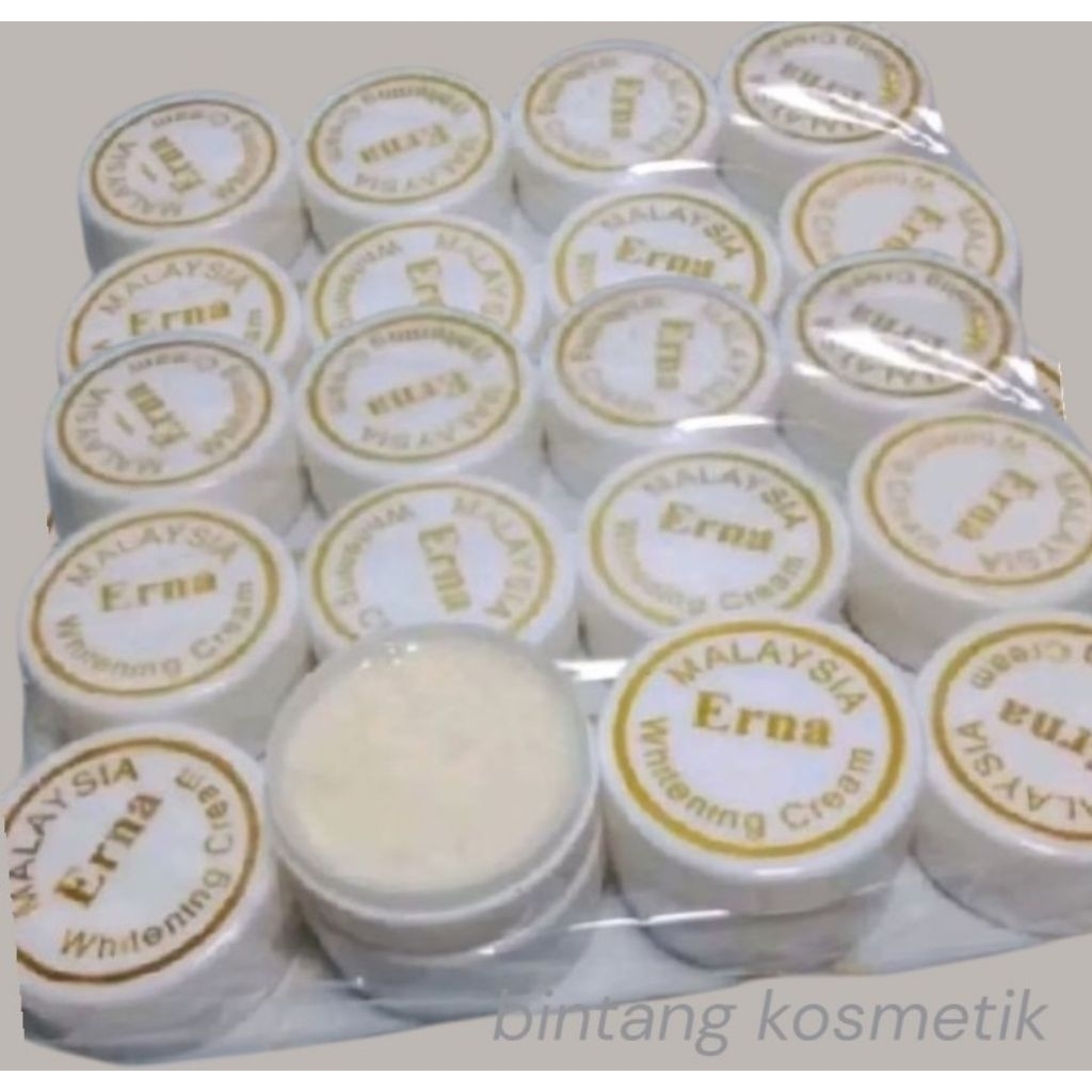 Paket 12 Pcs Cream Erna Malaysia - Pencerah Wajah, Perawatan Siang & Malam, Varian Kuning & Putih