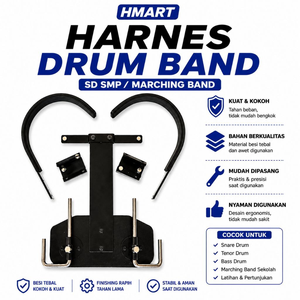 Harnes Drum Band Platinum untuk SD SMP Full Set Besi Tebal | Carrier Marching Band Snare Tenor Bass 