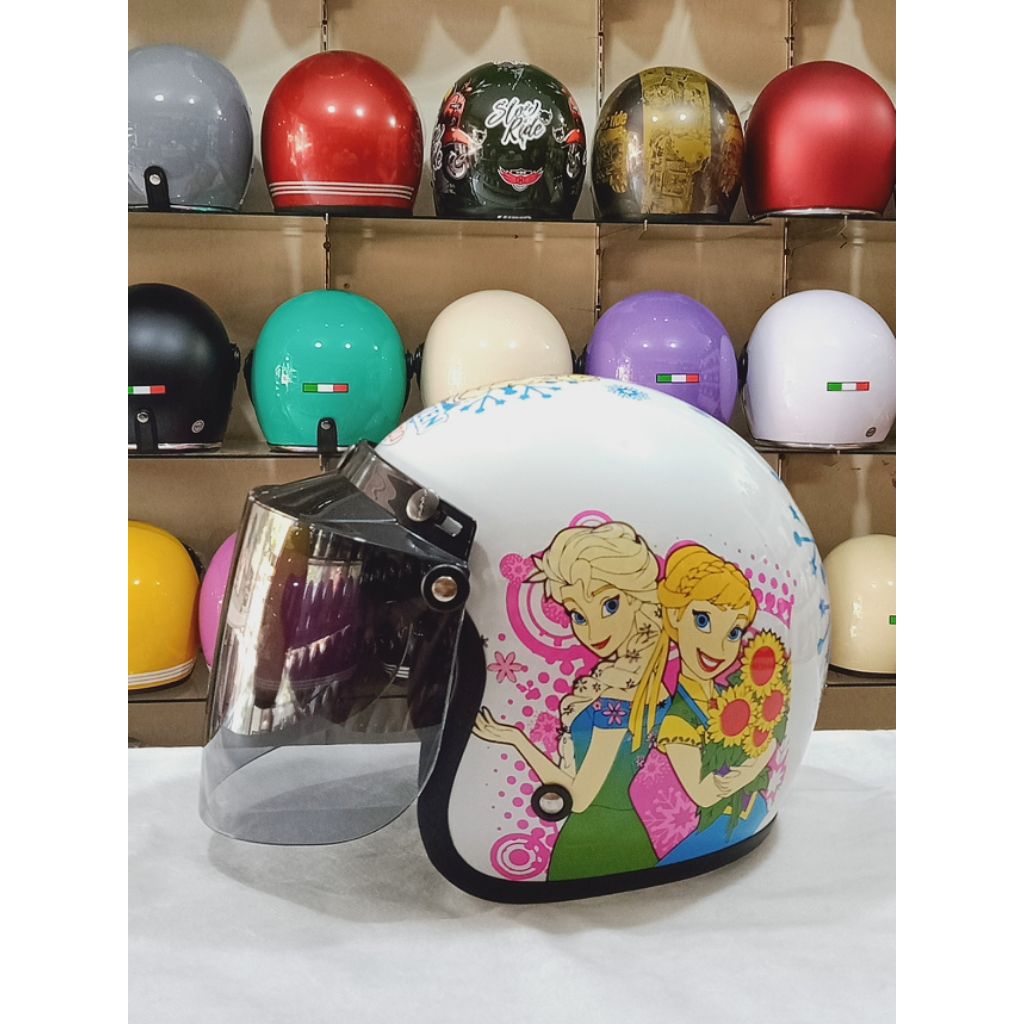 Aizo Helm Bogo Anak Frozen Warna Putih Glossy Berlabel SNI COD Free Packing Kardus & Bubble Wraps