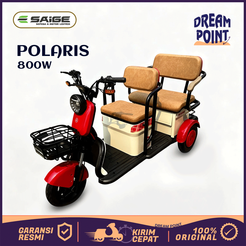 SaiGe Polaris 800 Watt Sepeda Listrik Roda 3 Terbaru 2025 Dewasa Bajaj Anti Air Garansi