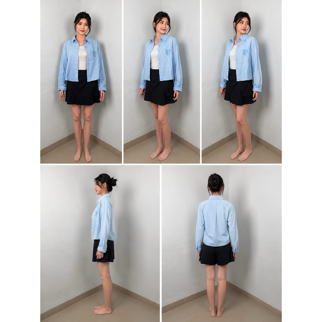 Kemeja Wanita Oversize 1 Set dengan Inner Putih