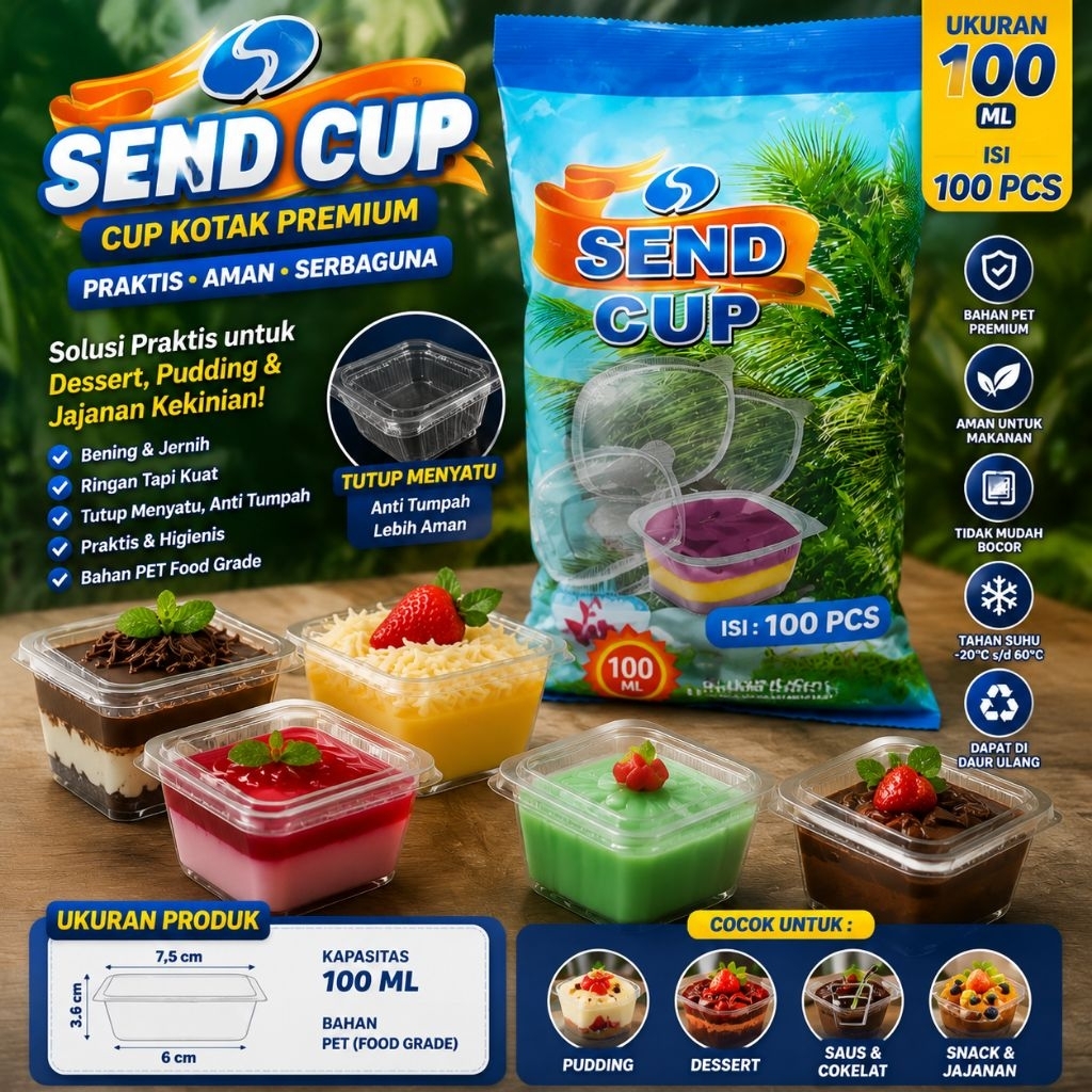 [JJP] send cup pudding uk 100ml / cup pet pudding kotak