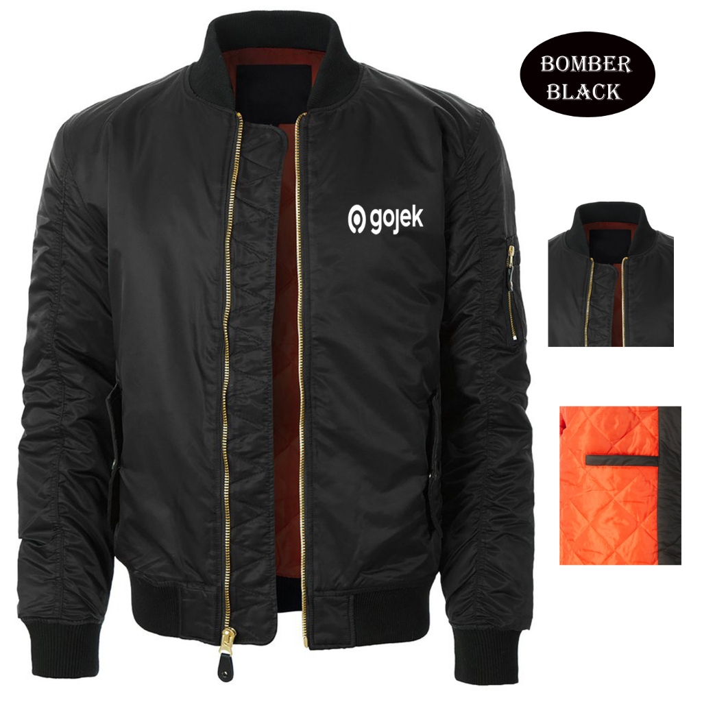 Jaket bomber ojogojay//jaket Hitam logo gojek//jaket drivverr