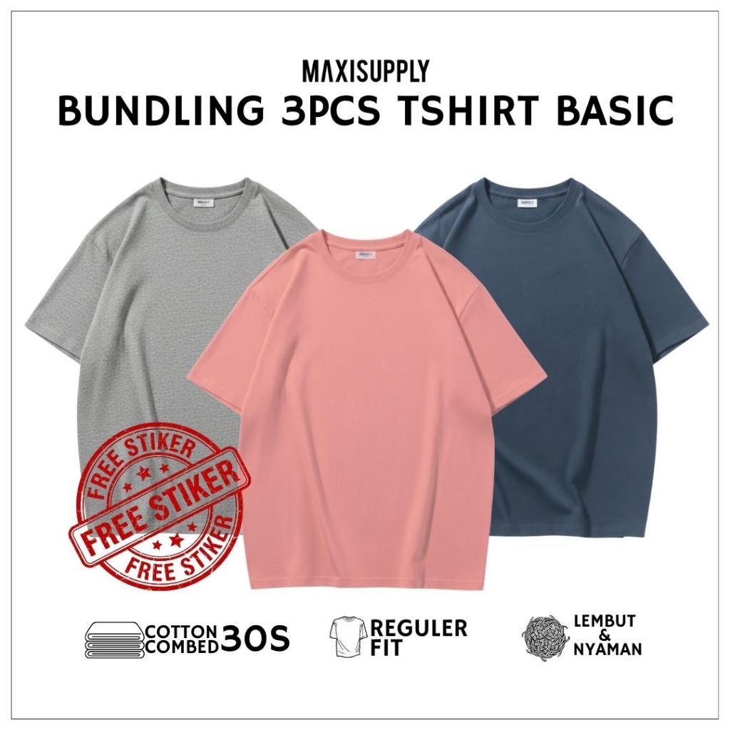 Maxisupply 3pcs Tshirt Polos Basic Tangan Pendek 30S (DMP) / Kaos Polos Pria Wanita | BEST SELLER