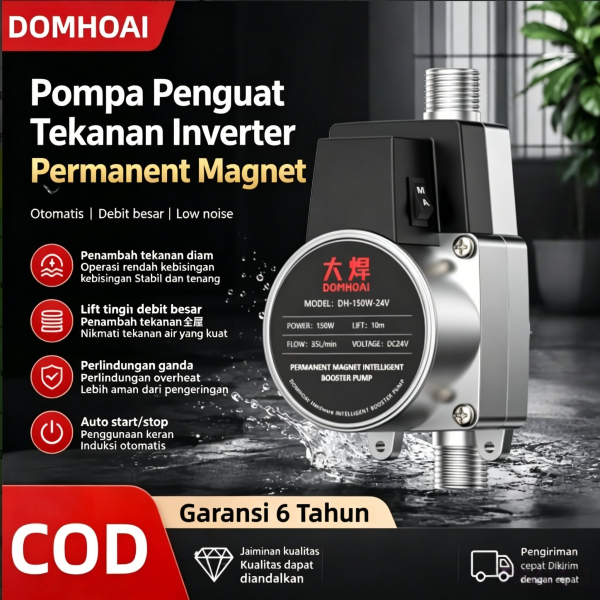 DOMHOAI Pompa Booster Pendorong Air Booster Pump Otomatis 150Watt 36L/min Mesin Pendorong Air Shower