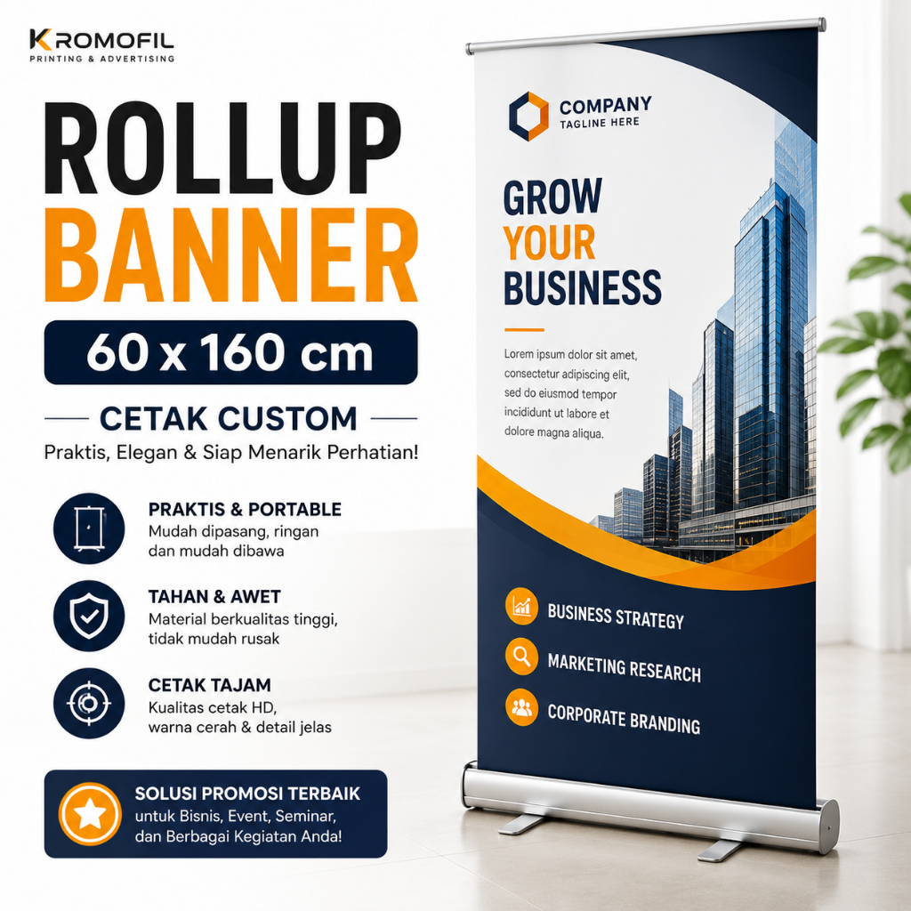 ROLLUP BANNER 60X160 cm CETAK CUSTOM | BANER / BENNER / SPANDUK | UNTUK JUALAN , WISUDA ,SIDANG SKRI