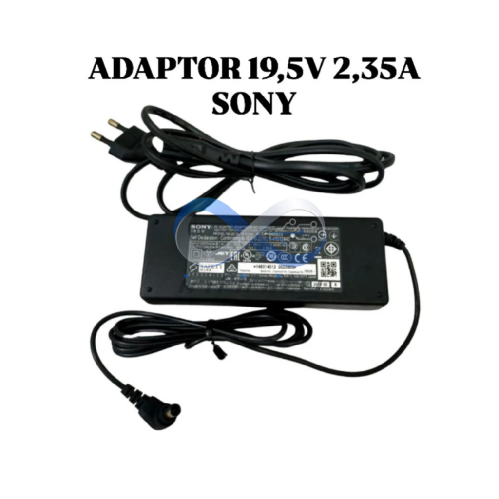 Adaptor 19,5V 2,35A Sony Jack Jarum + Kabel AC, Adaptor Switching Power Supply 19,5V 2,35A Jack Jaru
