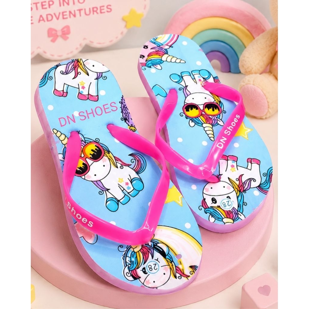 DN Shoes Sandal Anak Unicorn Lucu Sandal Jepit Anak Perempuan Empuk Ringan Anti Slip