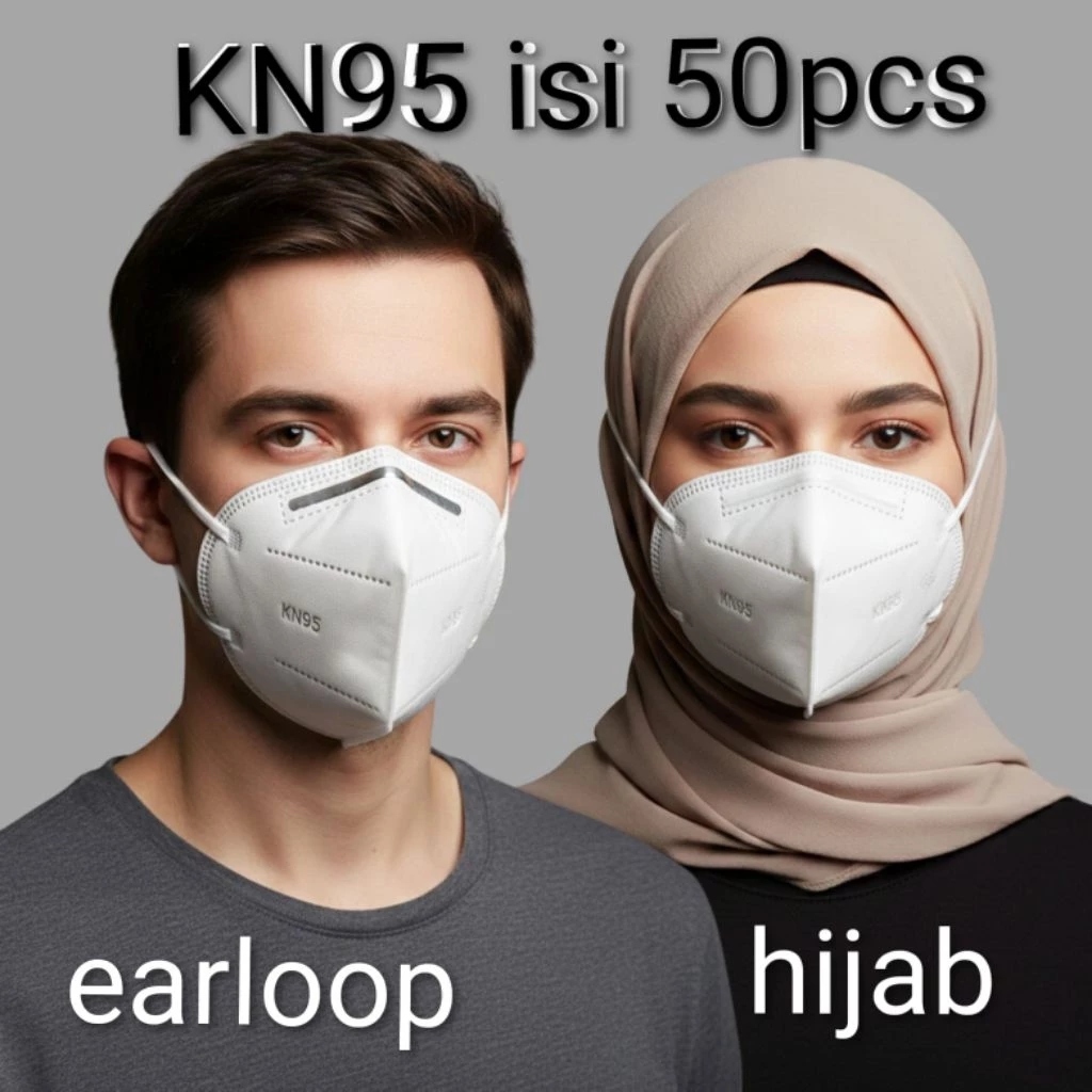 BELLA | 50pcs MASKER KN95 5PLY HIJAB EARLOOP MEDICAL GRADE FACE MASK HIJAB HEADLOOP