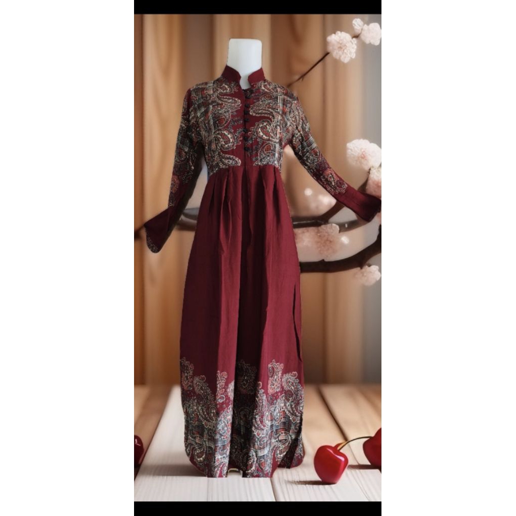 Gamis Maxy Merah Paisley Ld 90 Pb125