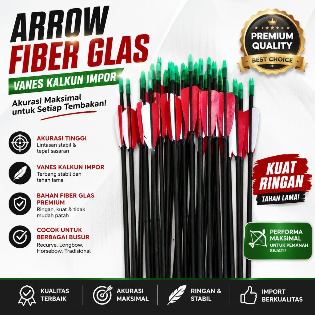Arrow fiber glas vanes kalkun olahraga panahan tradisional / 6 pcs
