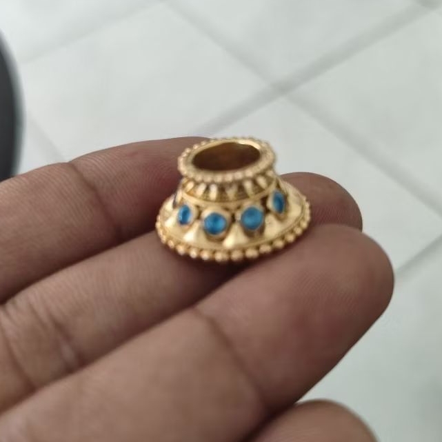 Mendak keris model jogja tembaga lapis emas batu blue topaz