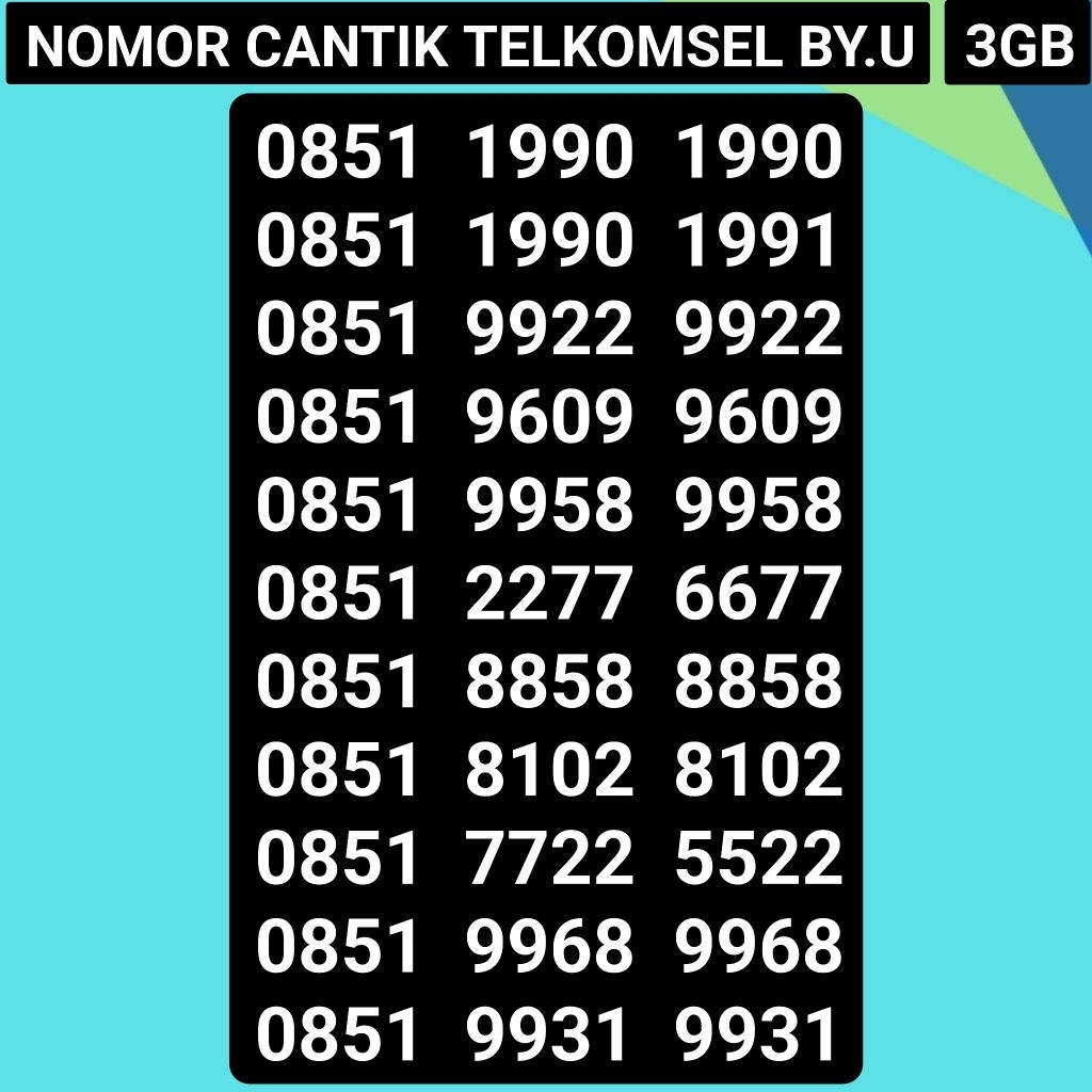 Kartu perdana Kartu Sim Nomor cantik By.u BY.U telkomsel By.u Seri kembar