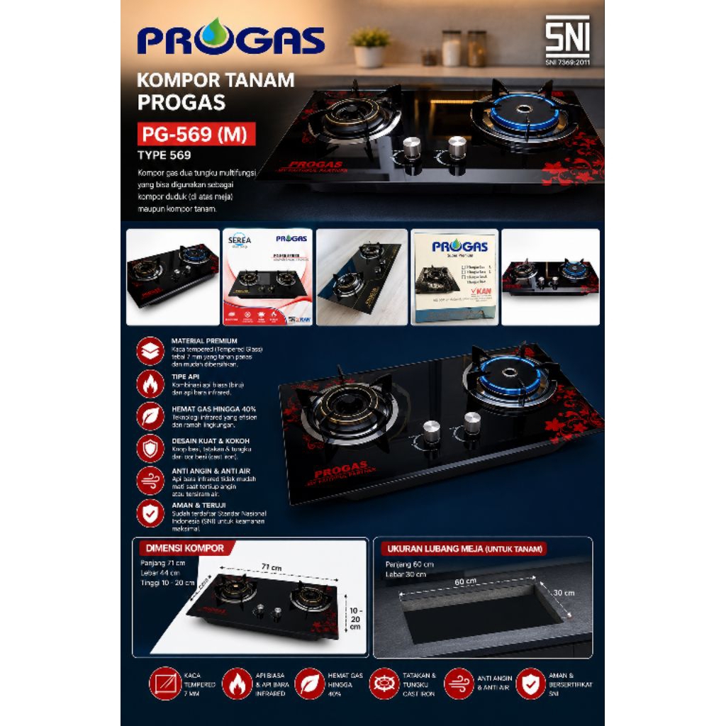 kompor Tanam PROGAS PG-569 merah / hitam