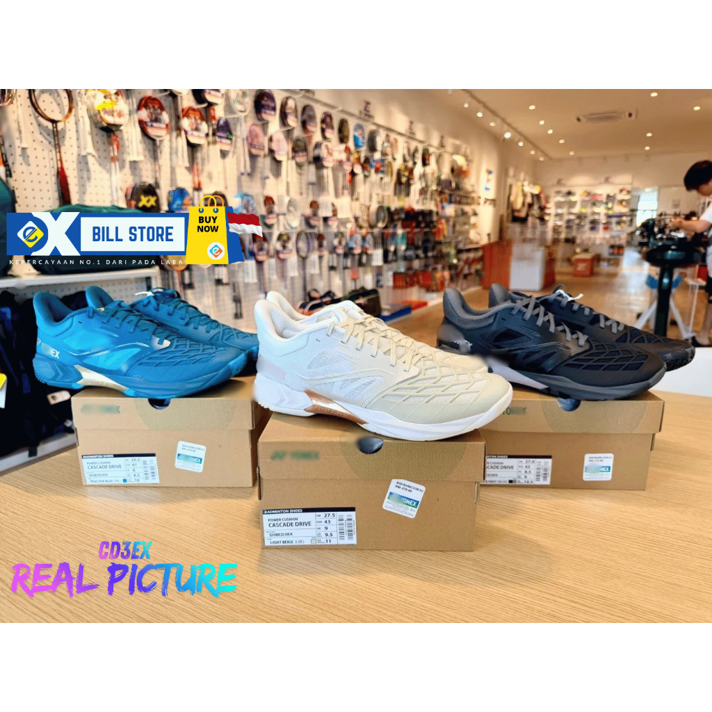 Sepatu Badminton CD3EX Power Cushion CascadeDrive 3 Original Unisex BIRU CREAM HITAM Exbill Y