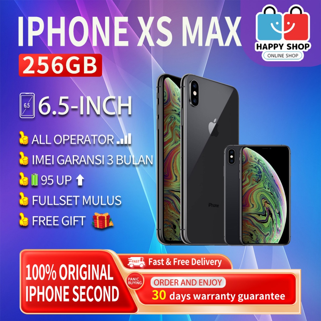 iPhone Xs Max 256GB Second/Bekas Original100% INTER 6.5"OLED-Ori Fullset Mulus Normal LikeNew Handph