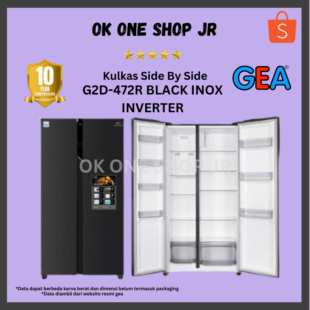 GEA Kulkas SBS G2D-472R / G2D 472BLACK INOX INVERTER