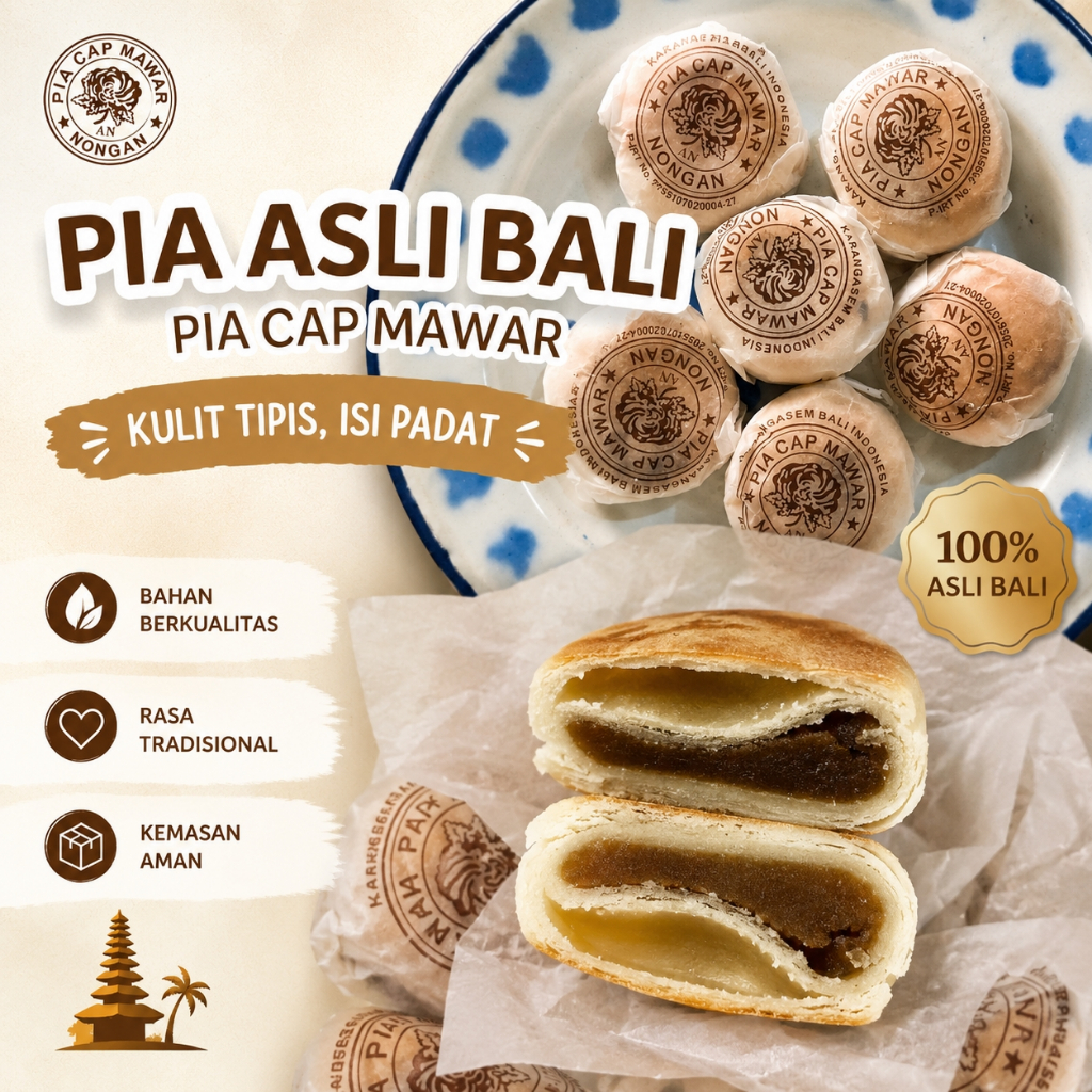 Bakpia Kacang Hijau - Pia Cap Mawar Isi 6 - Oleh Oleh Khas Bali