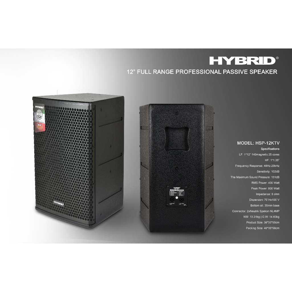 Hybrid HSP12KTV HSP 12KTV  Speaker Pasif 12 Inch Full Range 400W RMS 800W Peak Professional KTV Spea