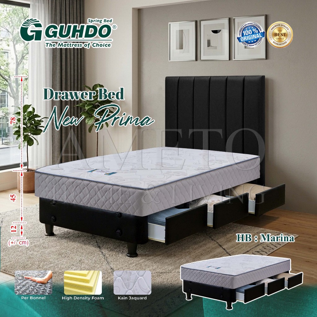 Guhdo Spring bed Ranjang Laci Drawer New Prima Spinal Spring, HB Marina, Tamara 090 100 120 140 x 20