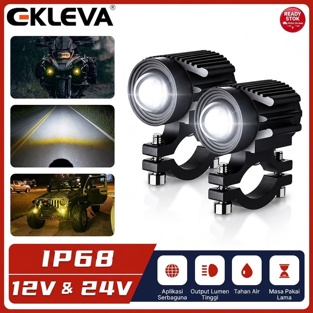 EKLEVA 2 Pcs Lampu Depan Sepeda Motor Lampu Kabut LED Lampu Motor Lampu Sorot Braket Dudukan Lensa P