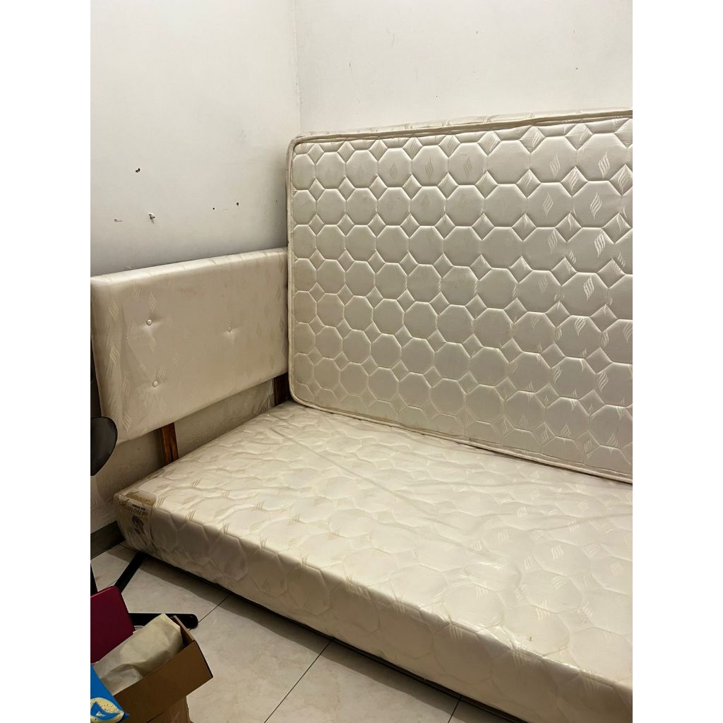 Dipan Minimalis + Headboard + Spring Bed 120x200 Lengkap | Bekas Pakai Terawat Siap Pakai