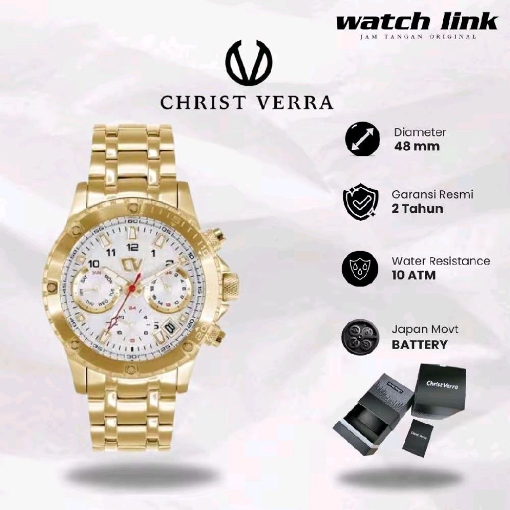 jam tangan pria christ verra cv c71094G-18BLk original garansi resmi Watches Kaca Gold