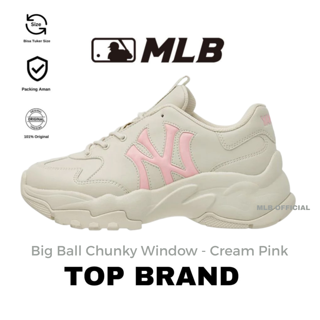 MLB Bigball Chunky Window New York Yankees Cream Pink Sneakers Original
