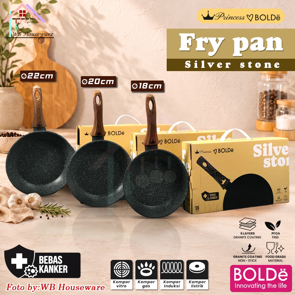 BOLDë panci fry pan granite anti lengket 18/20/22/24cm Silver Stone Princess Series induction bottom