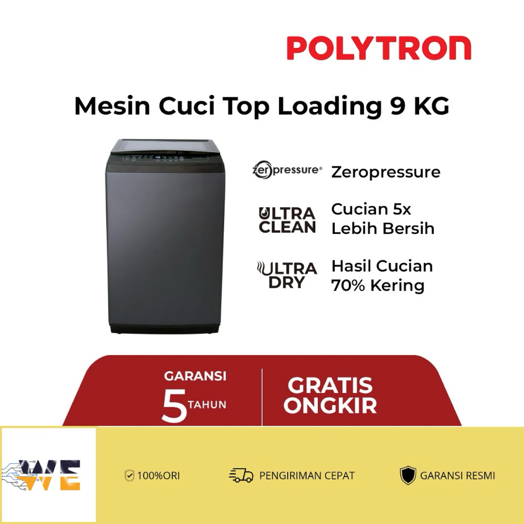 Mesin Cuci Otomatis 1 Tabung Top Loading - 9 KG PAW 9029TY, Teknologi Zero Pressure, Ultra Clean & U