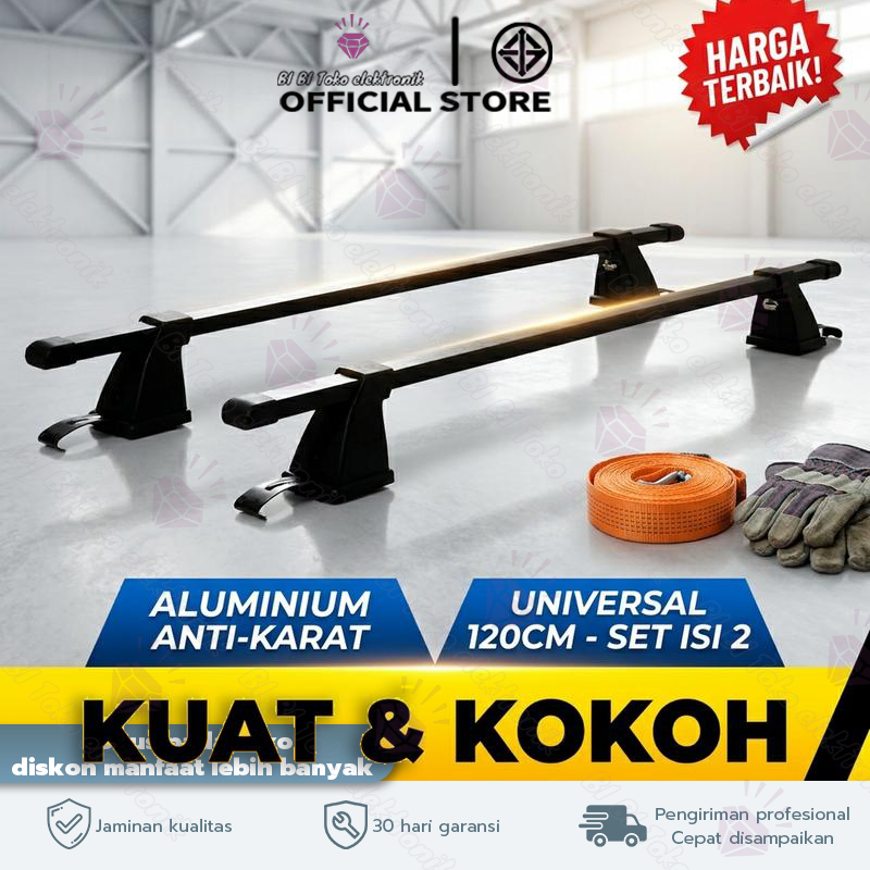 BIBI 2 Pcs Crossbar Mobil Jepit Body Sedan SUV Baja Tebal 120cm Kap 50kg